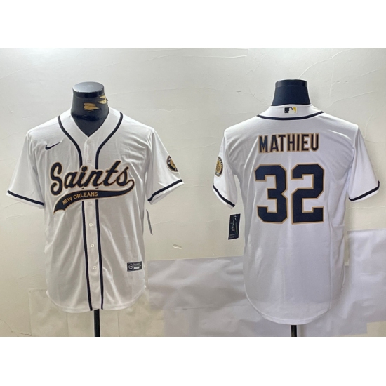 Men's New Orleans Saints #32 Tyrann Mathieu White Cool Base Stitched Baseball Jersey - Ujersey