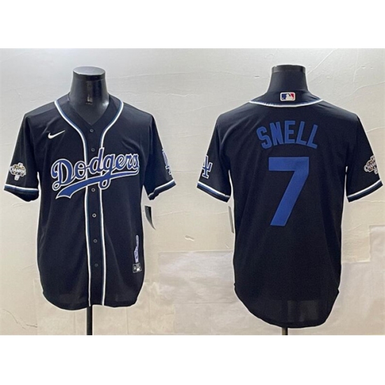 Mens Los Angeles Dodgers #7 Blake Snell Black 2024 World Series Champions Cool Base Stitched Baseball Jersey - Ujersey