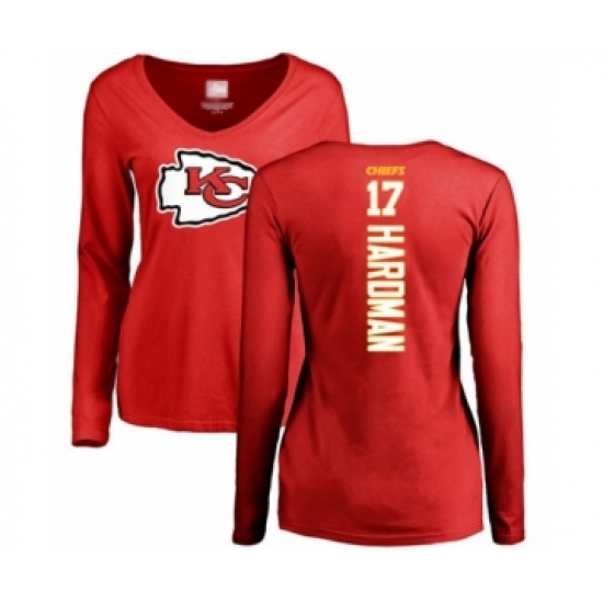 Football Women's Kansas City Chiefs #17 Mecole Hardman Red Backer Slim Fit Long Sleeve T-Shirt - Ujersey