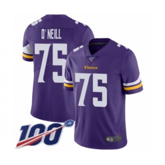 Men's Minnesota Vikings #75 Brian O'Neill Purple Team Color Vapor Untouchable Limited Player 100th Season Football Jersey