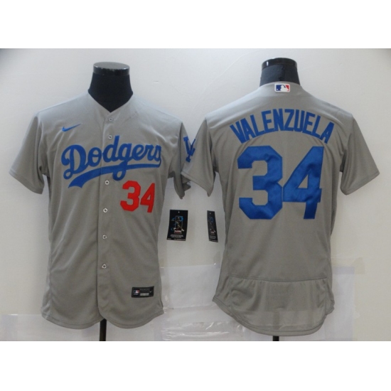 Men's Nike Los Angeles Dodgers #34 Fernando Valenzuela Gray Authentic Jersey - Ujersey
