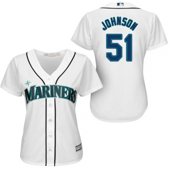Women's Majestic Seattle Mariners #51 Randy Johnson Authentic White Home Cool Base MLB Jersey - Ujersey