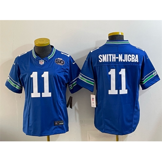 Women's Seattle Seahawks #11 Jaxon Smith-Njigba Royal 2024 F.U.S.E 50th Anniversary Throwback Vapor Limited Stitched Football Jersey - Ujersey