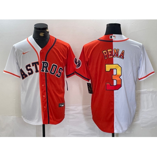 Men's Houston Astros #3 Jeremy Pena White Orange Split Stitched Baseball Jersey - ujerseystore
