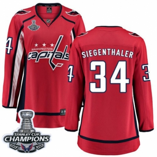 Women's Washington Capitals #34 Jonas Siegenthaler Fanatics Branded Red Home Breakaway 2018 Stanley Cup Final Champions NHL Jersey - Ujersey