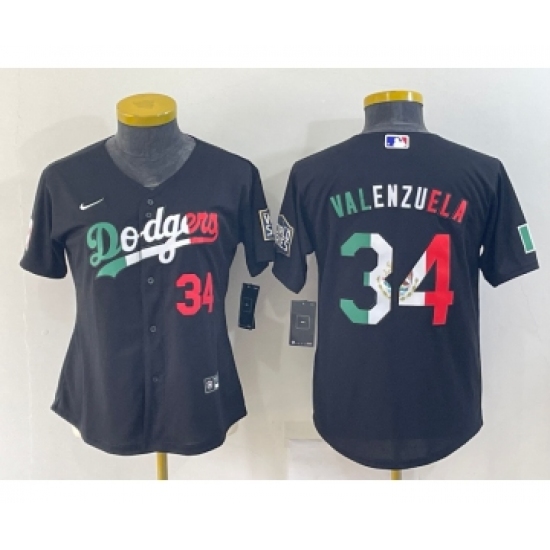 Women's Los Angeles Dodgers #34 Toro Valenzuela Mexico Number Black Cool Base Stitched Baseball Jersey - Ujersey