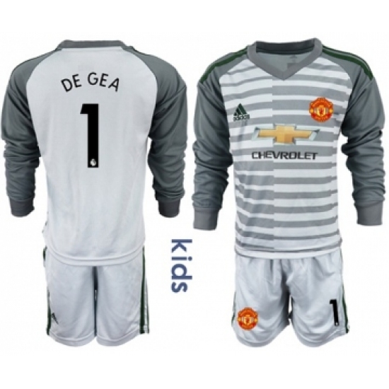 Manchester United #1 De Gea Grey Goalkeeper Long Sleeves Kid Soccer Club Jersey