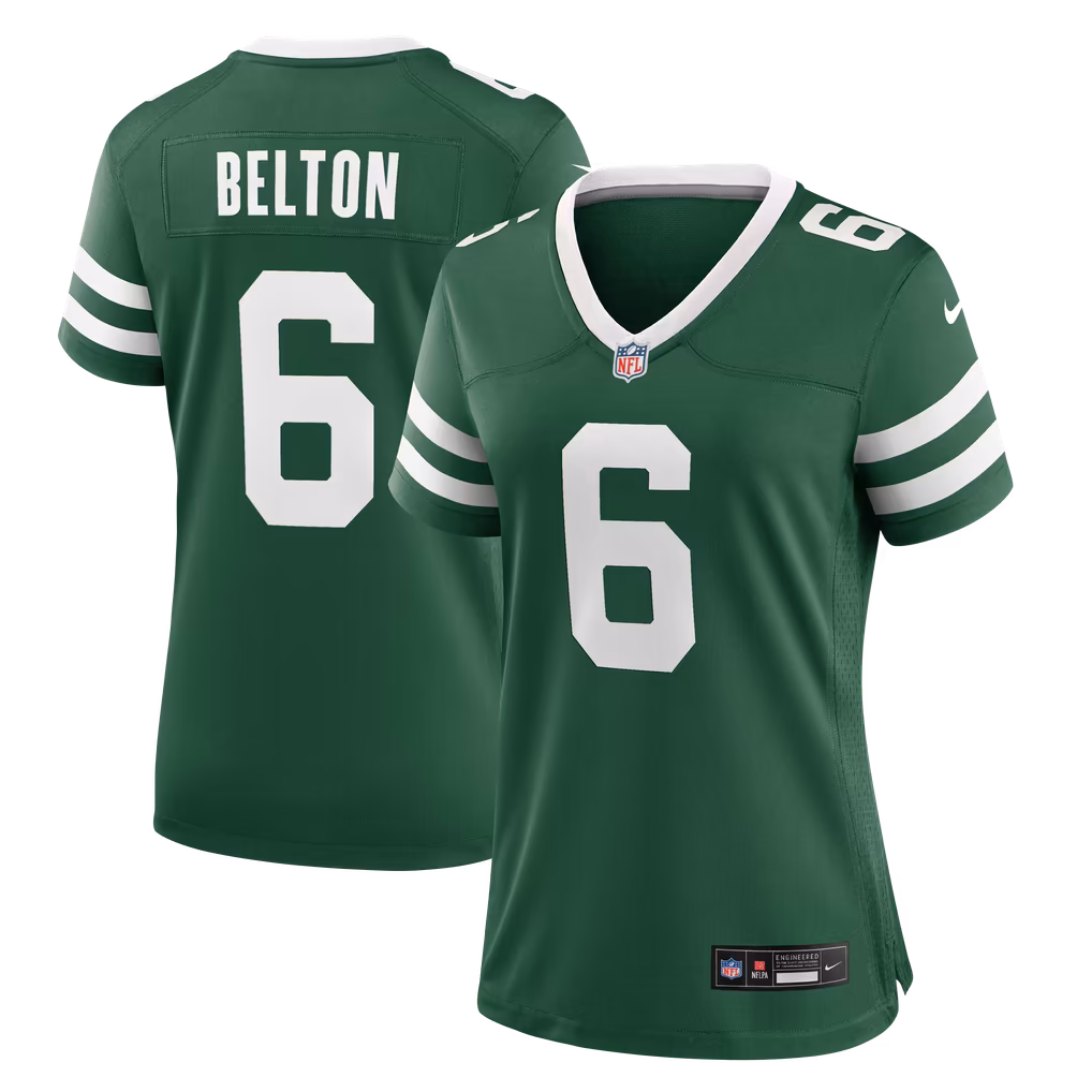 Women's New York Jets Dane Belton Nike Legacy Green Team Game Jersey