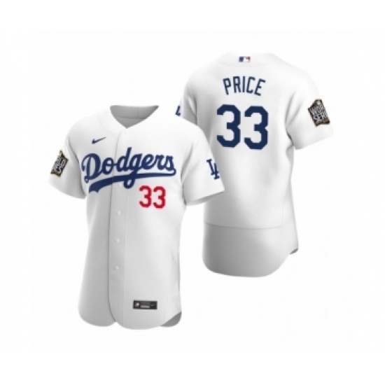 Men's Los Angeles Dodgers #33 David Price Nike White 2020 World Series Authentic Jersey - Ujersey