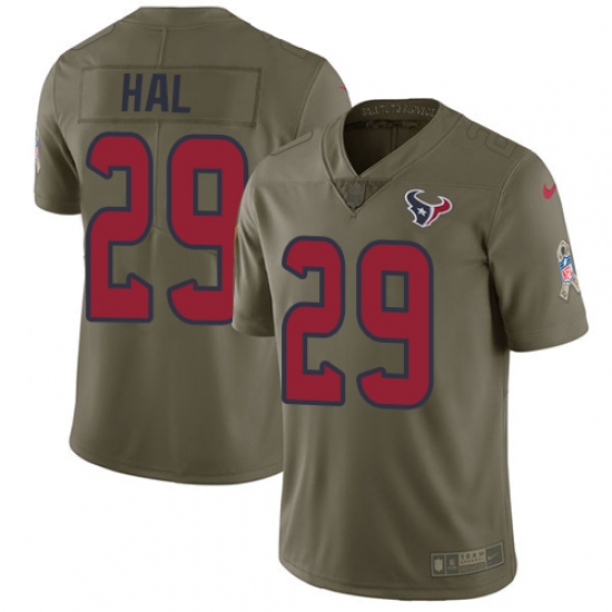 Men's Nike Houston Texans #29 Andre Hal Limited Olive 2017 Salute to Service NFL Jersey - Ujersey