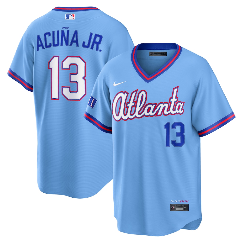 Men's Atlanta Braves Ronald Acuña Jr. Nike Powder Blue 2026 City Connect Stadium Jersey - SUjersey01