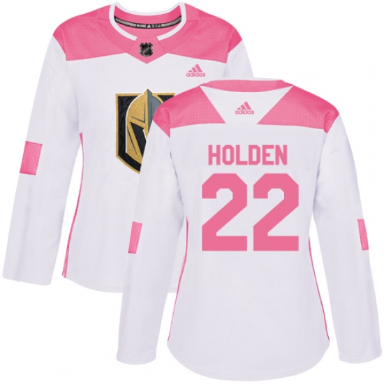 Women's Adidas Vegas Golden Knights #22 Nick Holden Authentic White Pink Fashion NHL Jersey - Ujersey
