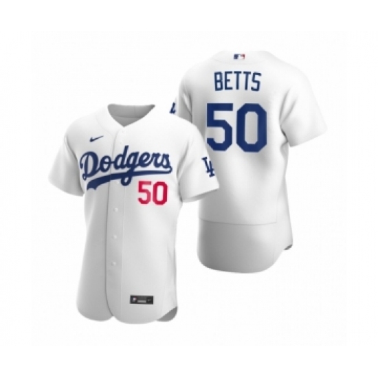 Men's Los Angeles Dodgers #50 Mookie Betts White Authentic 2020 Home Jersey
