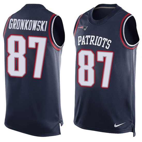 Men's Nike New England Patriots #87 Rob Gronkowski Limited Navy Blue Player Name & Number Tank Top NFL Jersey