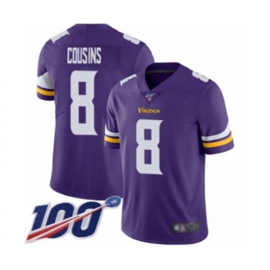 Men's Minnesota Vikings #8 Kirk Cousins Purple Team Color Vapor Untouchable Limited Player 100th Season Football Jersey - Ujersey