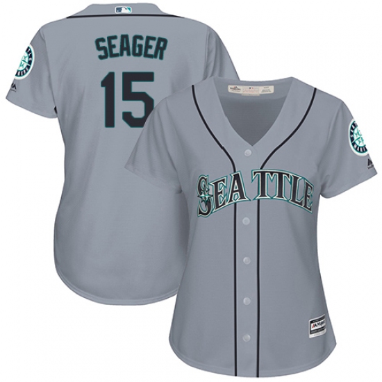 Women's Majestic Seattle Mariners #15 Kyle Seager Replica Grey Road Cool Base MLB Jersey - Ujersey