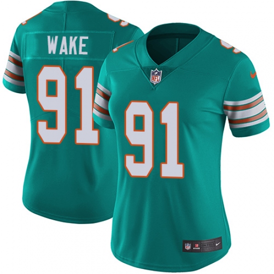 Women's Nike Miami Dolphins #91 Cameron Wake Aqua Green Alternate Vapor Untouchable Limited Player NFL Jersey - Ujersey