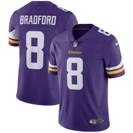 Men's Nike Minnesota Vikings #8 Sam Bradford Purple Team Color Vapor Untouchable Limited Player NFL Jersey - Ujersey