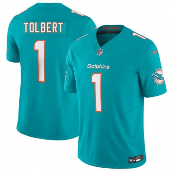 Men's Miami Dolphins #1 Jalen Tolbert Aqua 2026 F.U.S.E. Vapor Limited Football Stitched Jersey - Ujersey