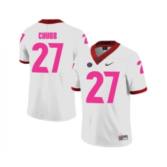 Georgia Bulldogs 27 Nick Chubb White 2018 Breast Cancer Awareness College Football Jersey - Ujersey