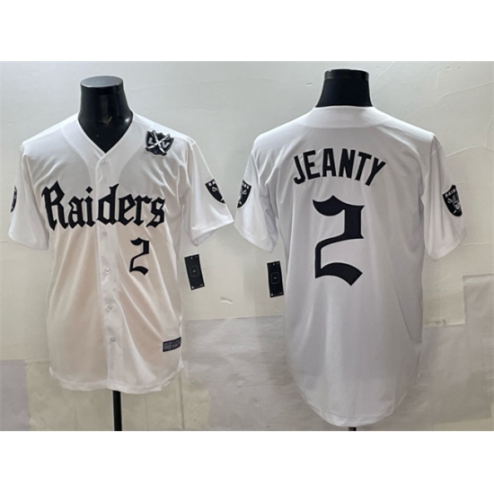 Men's Las Vegas Raiders #2 Ashton Jeanty White 'Gothic Sin City Shadows Edition' With 65th Anniversary Vapor Limited Stitched Baseball Jersey