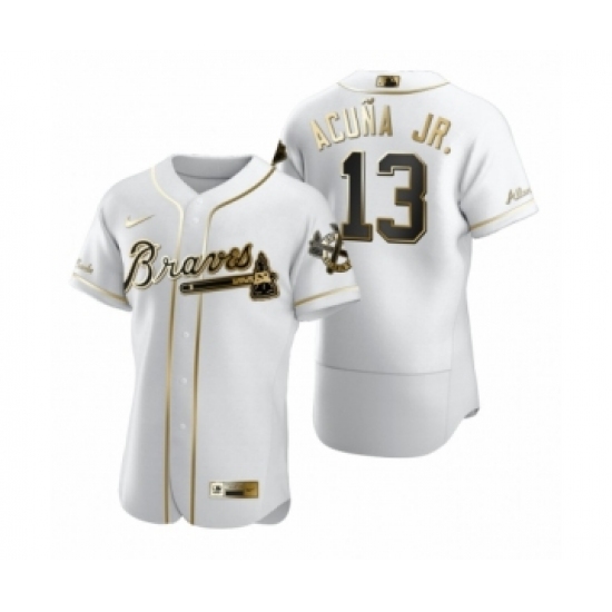 Men's Atlanta Braves #13 Ronald Acuna Jr. Nike White Authentic Golden Edition Jersey - Ujersey