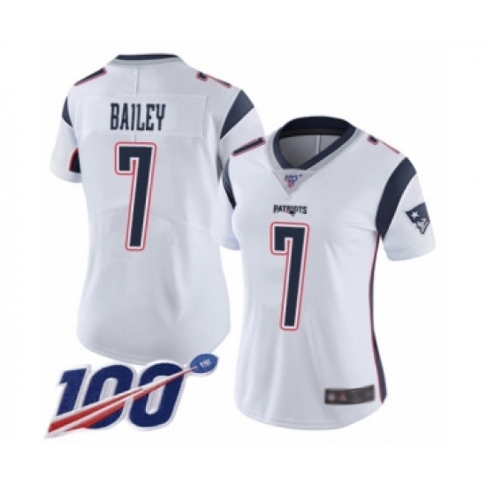 Women's New England Patriots #7 Jake Bailey White Vapor Untouchable Limited Player 100th Season Football Jersey - Ujersey