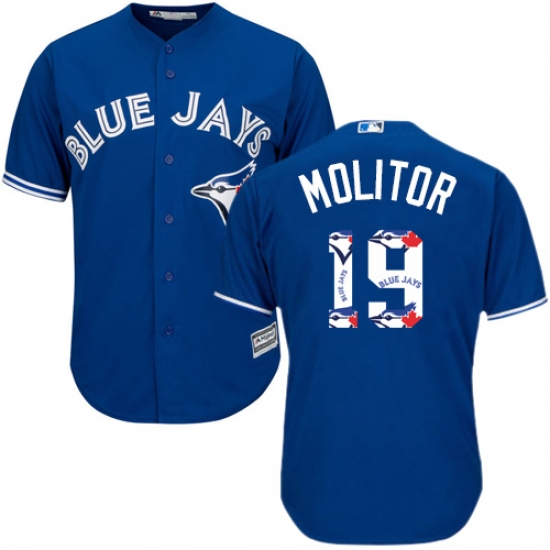 Men's Majestic Toronto Blue Jays #19 Paul Molitor Authentic Blue Team Logo Fashion MLB Jersey - Ujersey