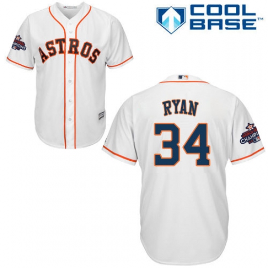 Youth Majestic Houston Astros #34 Nolan Ryan Authentic White Home 2017 World Series Champions Cool Base MLB Jersey - Ujersey