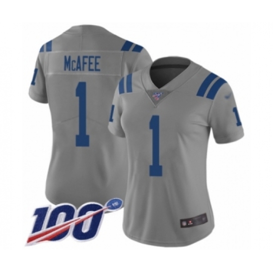 Women's Indianapolis Colts #1 Pat McAfee Limited Gray Inverted Legend 100th Season Football Jersey - Ujersey