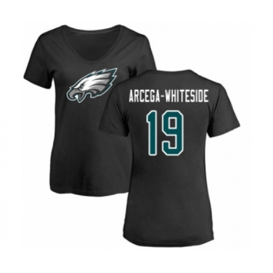Women's Philadelphia Eagles #19 JJ Arcega-Whiteside Black Name & Number Logo Slim Fit T-Shirt - Ujersey NHL
