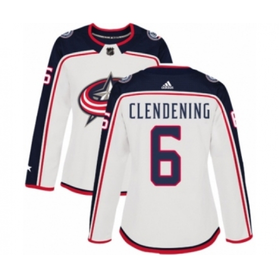 Women's Adidas Columbus Blue Jackets #6 Adam Clendening Authentic White Away NHL Jersey - Ujersey