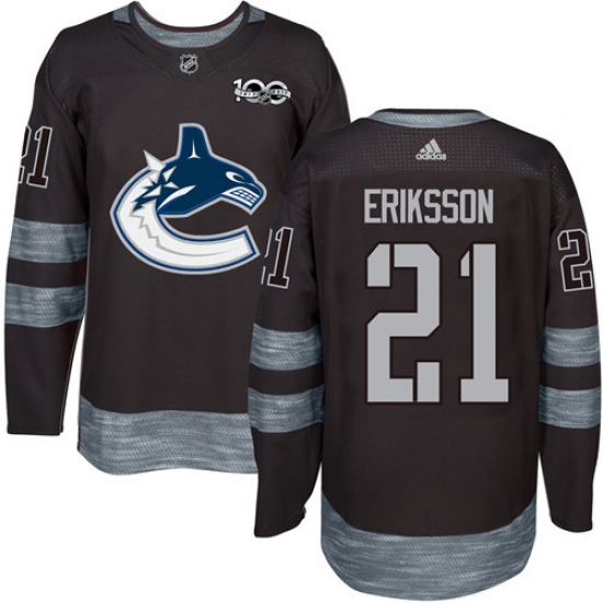 Men's Adidas Vancouver Canucks #21 Loui Eriksson Authentic Black 1917-2017 100th Anniversary NHL Jersey - Ujersey