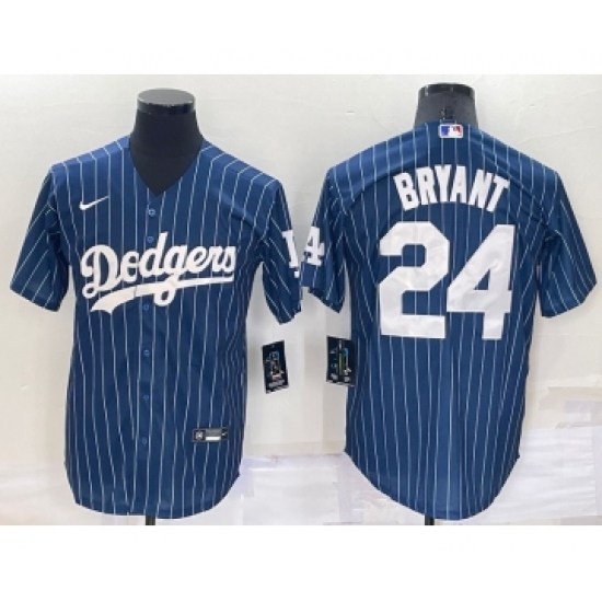 Men's Los Angeles Dodgers #24 Kobe Bryant Navy Blue Pinstripe Stitched MLB Cool Base Nike Jersey - Ujersey