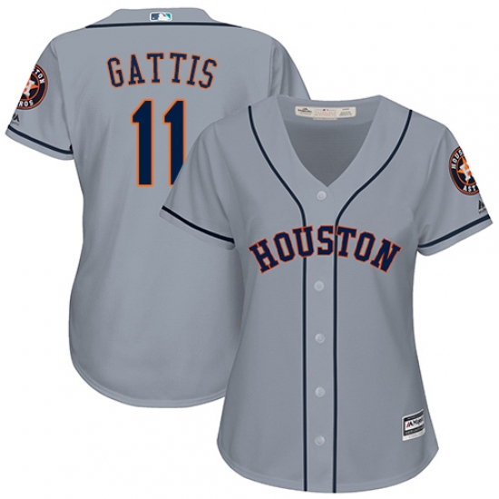 Women's Majestic Houston Astros #11 Evan Gattis Authentic Grey Road Cool Base MLB Jersey - Ujersey