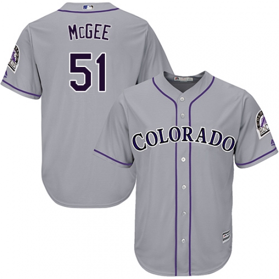 Youth Majestic Colorado Rockies #51 Jake McGee Replica Grey Road Cool Base MLB Jersey - Ujersey