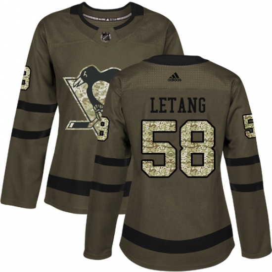Women's Reebok Pittsburgh Penguins #58 Kris Letang Authentic Green Salute to Service NHL Jersey - Ujersey