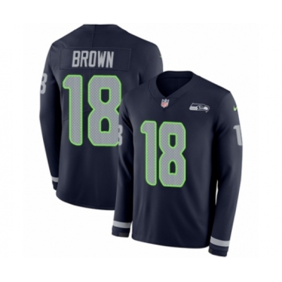 Men's Nike Seattle Seahawks #18 Jaron Brown Limited Navy Blue Therma Long Sleeve NFL Jersey - Ujersey