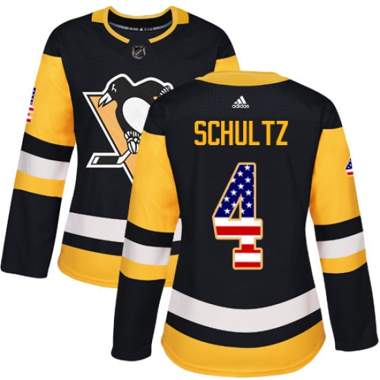 Women's Adidas Pittsburgh Penguins #4 Justin Schultz Authentic Black USA Flag Fashion NHL Jersey - Ujersey