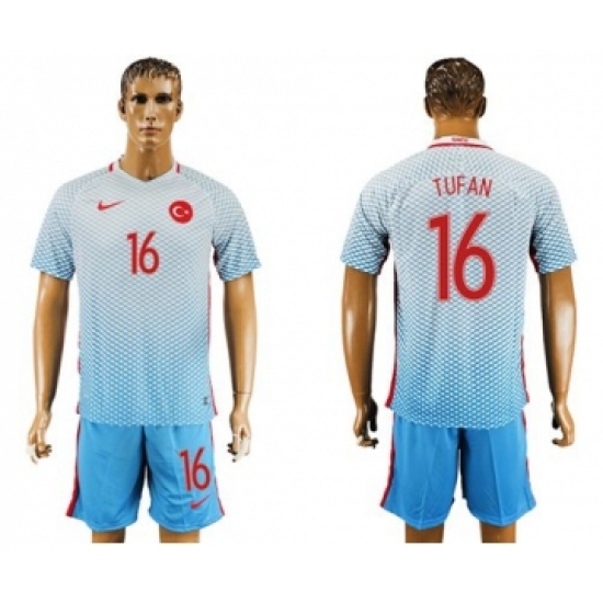 Turkey #16 Tufan Away Soccer Country Jersey