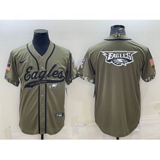 Men's Philadelphia Eagles Olive Salute to Service Team Big Logo Cool Base Stitched Baseball Jersey - Ujersey