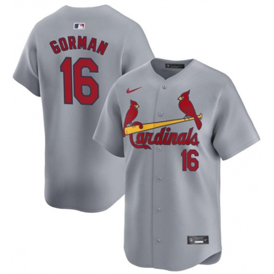 Men's St. Louis Cardinals #16 Nolan Gorman Gray 2024 Away Limited Stitched Baseball Jersey - Ujersey