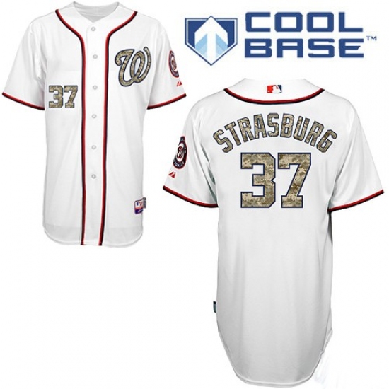 Men's Majestic Washington Nationals #37 Stephen Strasburg Authentic White USMC Cool Base MLB Jersey - Ujersey