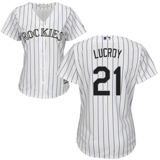 Women's Majestic Colorado Rockies #21 Jonathan Lucroy Replica White Home Cool Base MLB Jersey - Ujersey