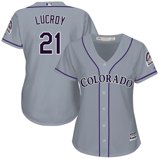 Women's Majestic Colorado Rockies #21 Jonathan Lucroy Replica Grey Road Cool Base MLB Jersey - Ujersey