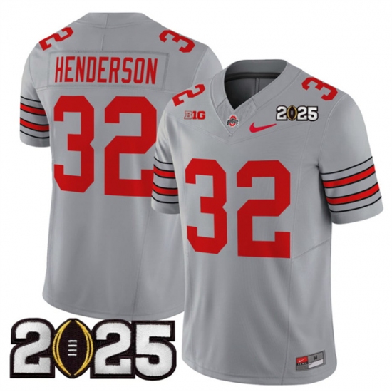 Men's Ohio State Buckeyes #32 TreVeyon Henderson Grey 2025 CFP Final Patch F.U.S.E. Vapor Limited Stitched Football Jersey - Ujersey
