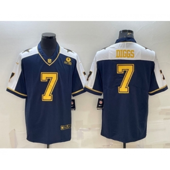 Men's Dallas Cowboys #7 Trevon Diggs Navy Gold Edition With 1960 Patch Limited Stitched Football Jersey - Ujersey