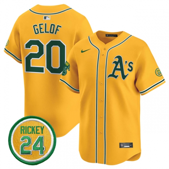 Men's Oakland Athletics #20 Zack Gelof Yellow 2024 Limited With Rickey Henderson Stitched Jersey