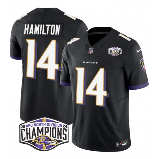 Men's Baltimore Ravens #14 Kyle Hamilton Black F.U.S.E 2024 AFC North Division Champions Vapor Limited Football Jersey - Ujersey