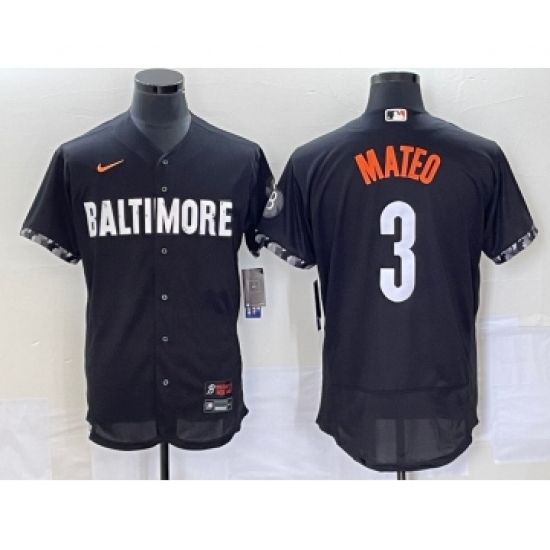 Men's Baltimore Orioles #3 Jorge Mateo Black 2023 City Connect Flex Base Stitched Jersey - Ujersey
